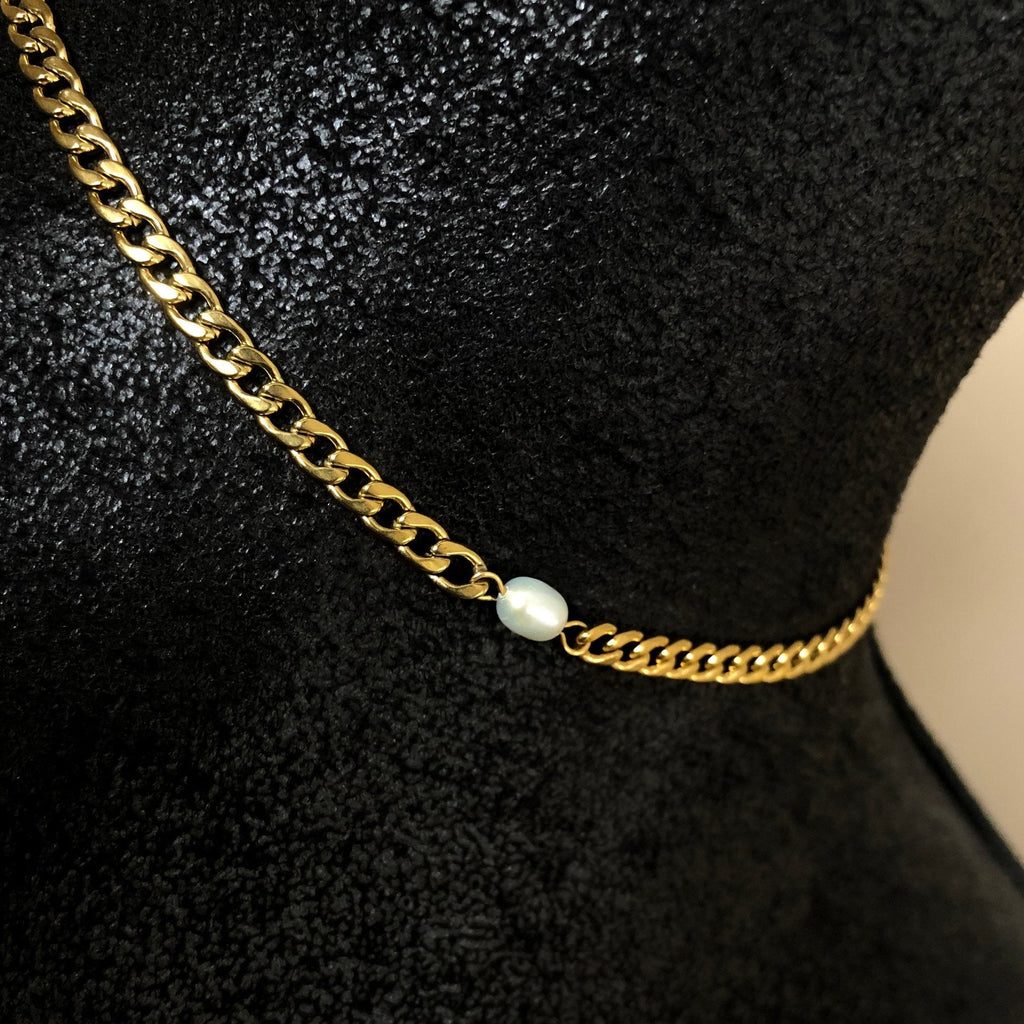 Pearl Necklace, Gold Cuban Pearl Necklace, Cuban Necklace, Gold, Minimalist Bridesmaid | Suradesires