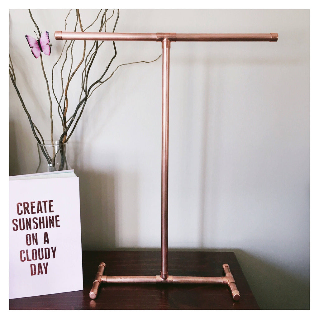 Copper Jewellery Stand, Copper Pipe Jewellery display, Jewellery T-bar stand, Necklace Stand | Suradesires