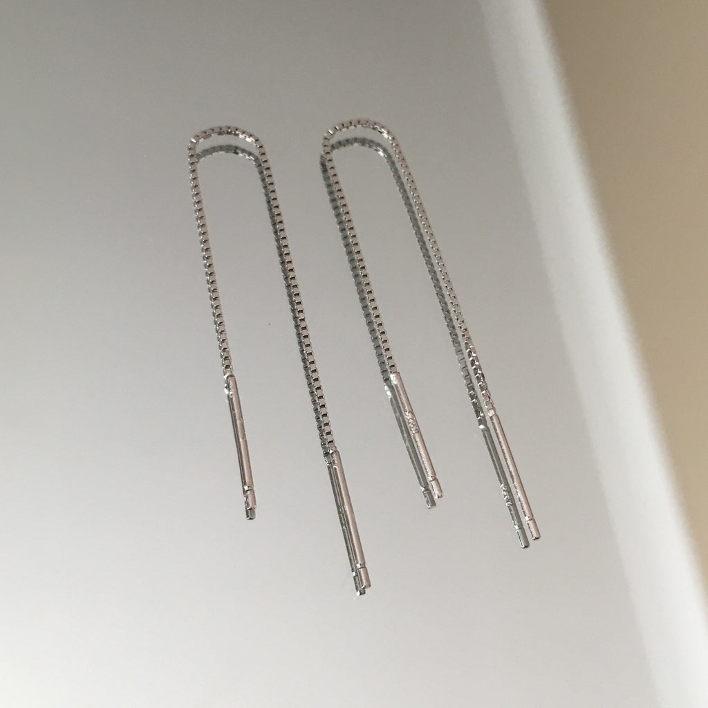 925 Sterling Silver Thread Earrings, Long Chain Earrings, Threaded Earrings - Available in 7 lengths | Suradesires
