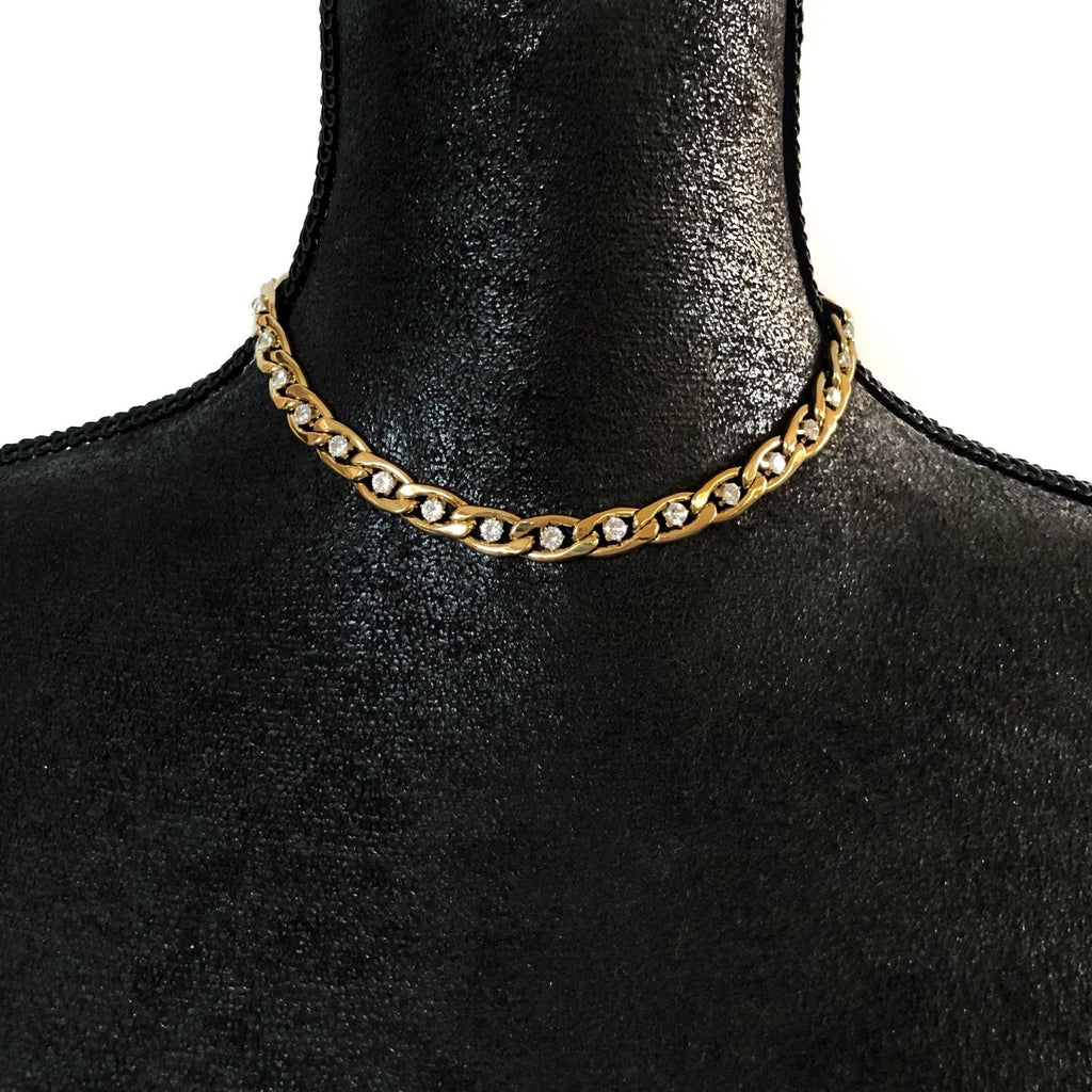 Cuban Link Necklace, Chunky Cuban Chain, Rhinestone Chain, Crystal Necklace, Crystal Chain | Suradesires