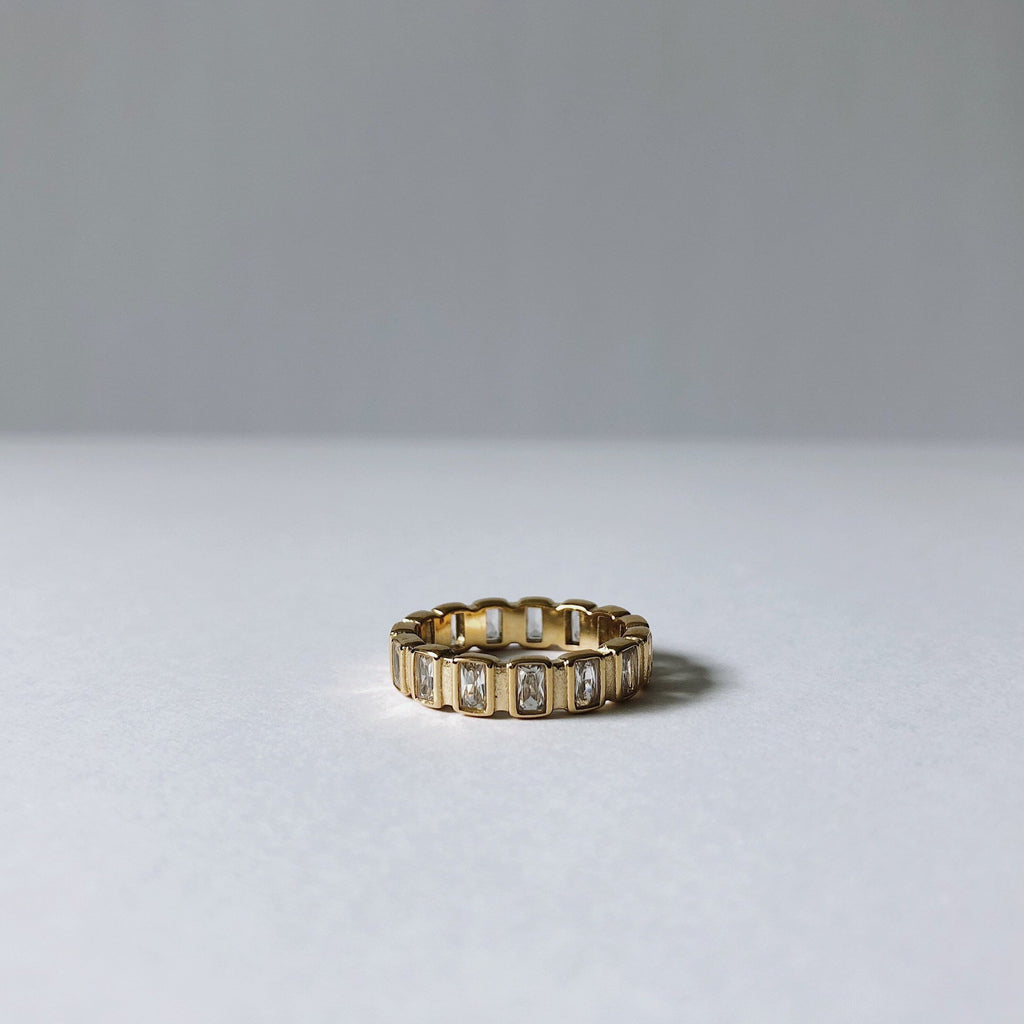 18k Gold Plated Crystal band Ring, Crystal Ring, Statement Ring, Emerald Crystal Ring, Emerald Cut, Pave Ring | Suradesires