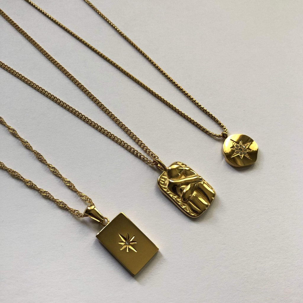Gold Tag Pendant Necklace, Crystal Tag Necklace, Gold Pendant Necklace, 18k Gold, Layering Gold Chain | Suradesires