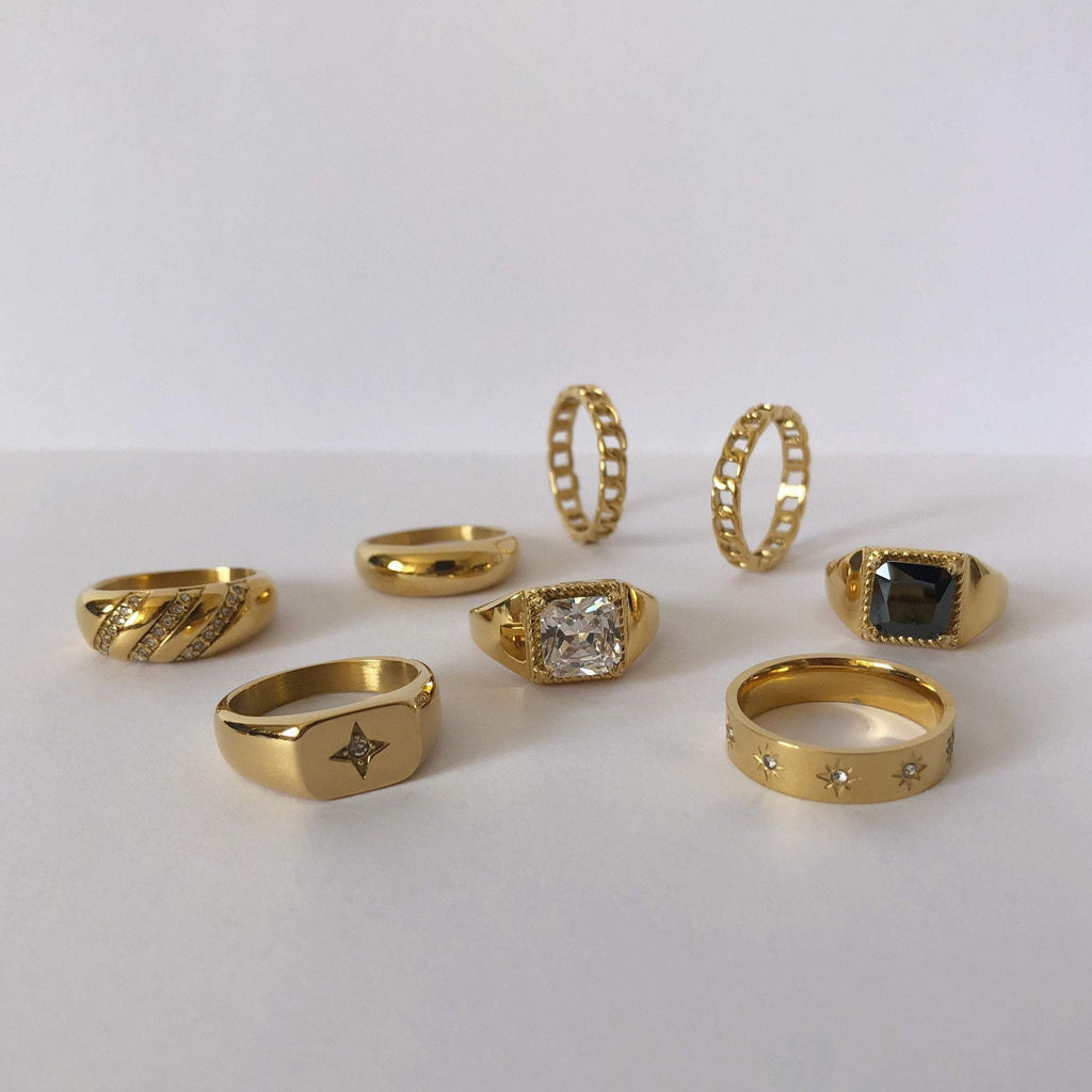18k Gold Plated Signet Ring, Signet Ring, Statement Ring, Gold Ring, Starburst Ring | Suradesires