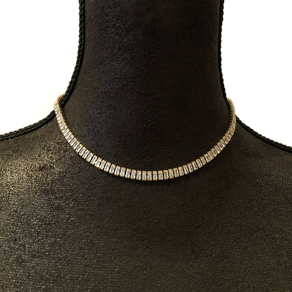 6mm Tennis Necklace, Stainless Steel Baguette Necklace, Rhinestone Choker, Diamond Tennis Necklace, Bridesmaid Necklace | Suradesires