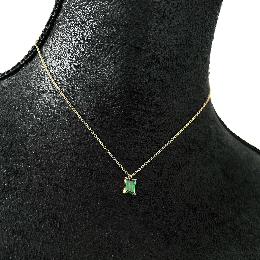 Emerald Crystal Necklace, Cubic Zirconia Necklace, CZ Diamond Solitaire, Crystal Necklace, Small Diamond Pendant Necklace | Suradesires