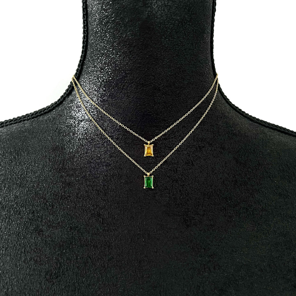 Emerald Crystal Necklace, Cubic Zirconia Necklace, CZ Diamond Solitaire, Crystal Necklace, Small Diamond Pendant Necklace | Suradesires