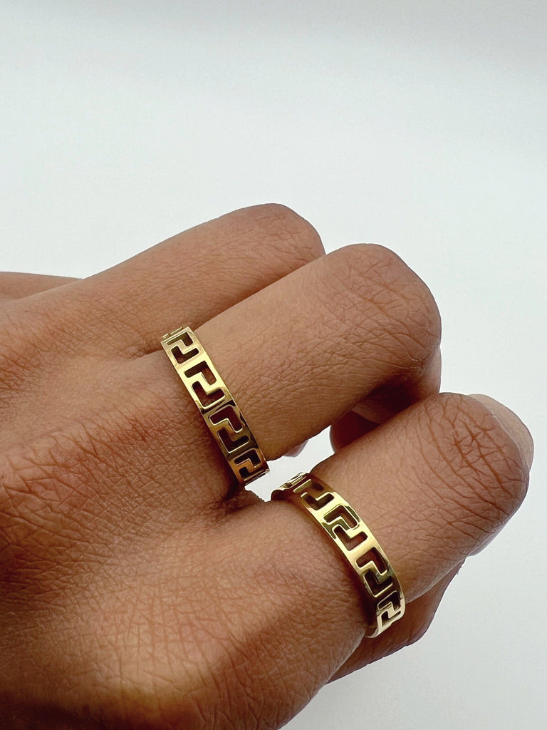18k Gold Plated F Banded Ring, F Band Ring, F Ring, V Ring, Gold Band Ring, Statement Ring | Suradesires