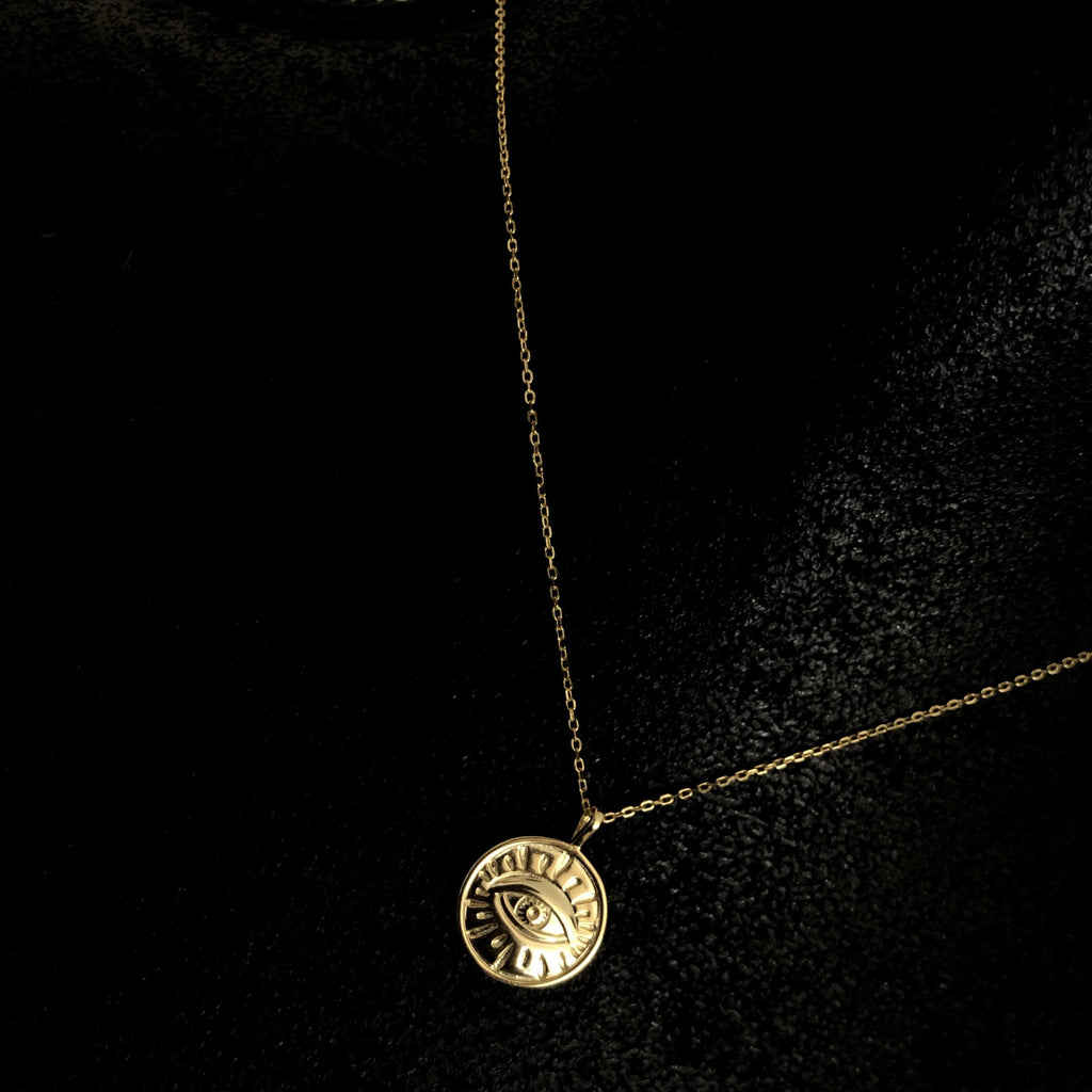 Golden Eye Disc pendant necklace - 925 Sterling Silver-Suradesires-Suradesires